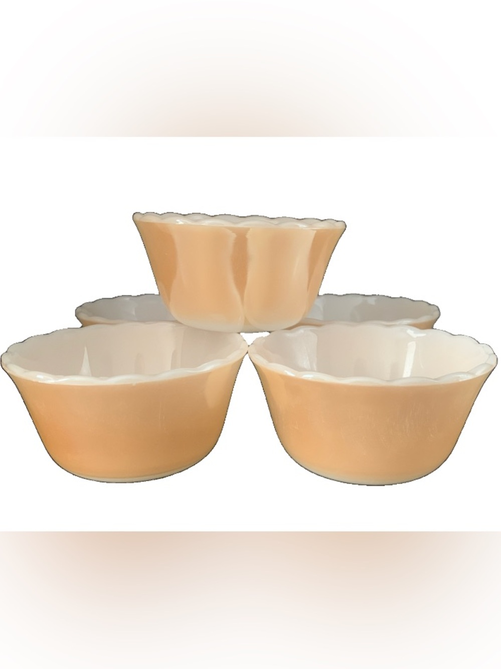 Vintage Fire King Peach Lustre 424 Custard Desert Cup Scalloped 6Oz Lot of 5